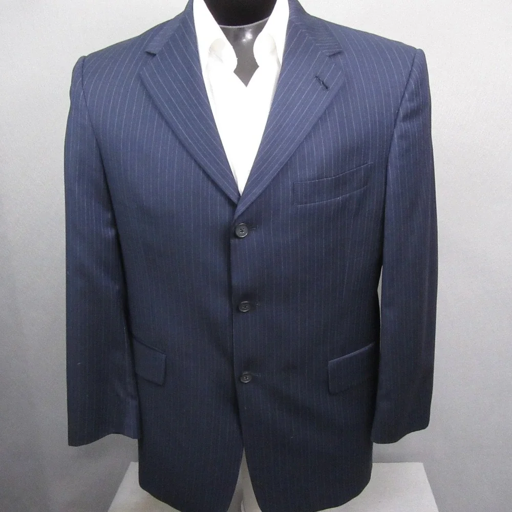 Hart Schaffner Marx Two Piece Suit 40S 32x28 Navy Blue Pinstripe 3 Button Wool
